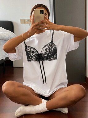 DAZY tee lace bralette with bow